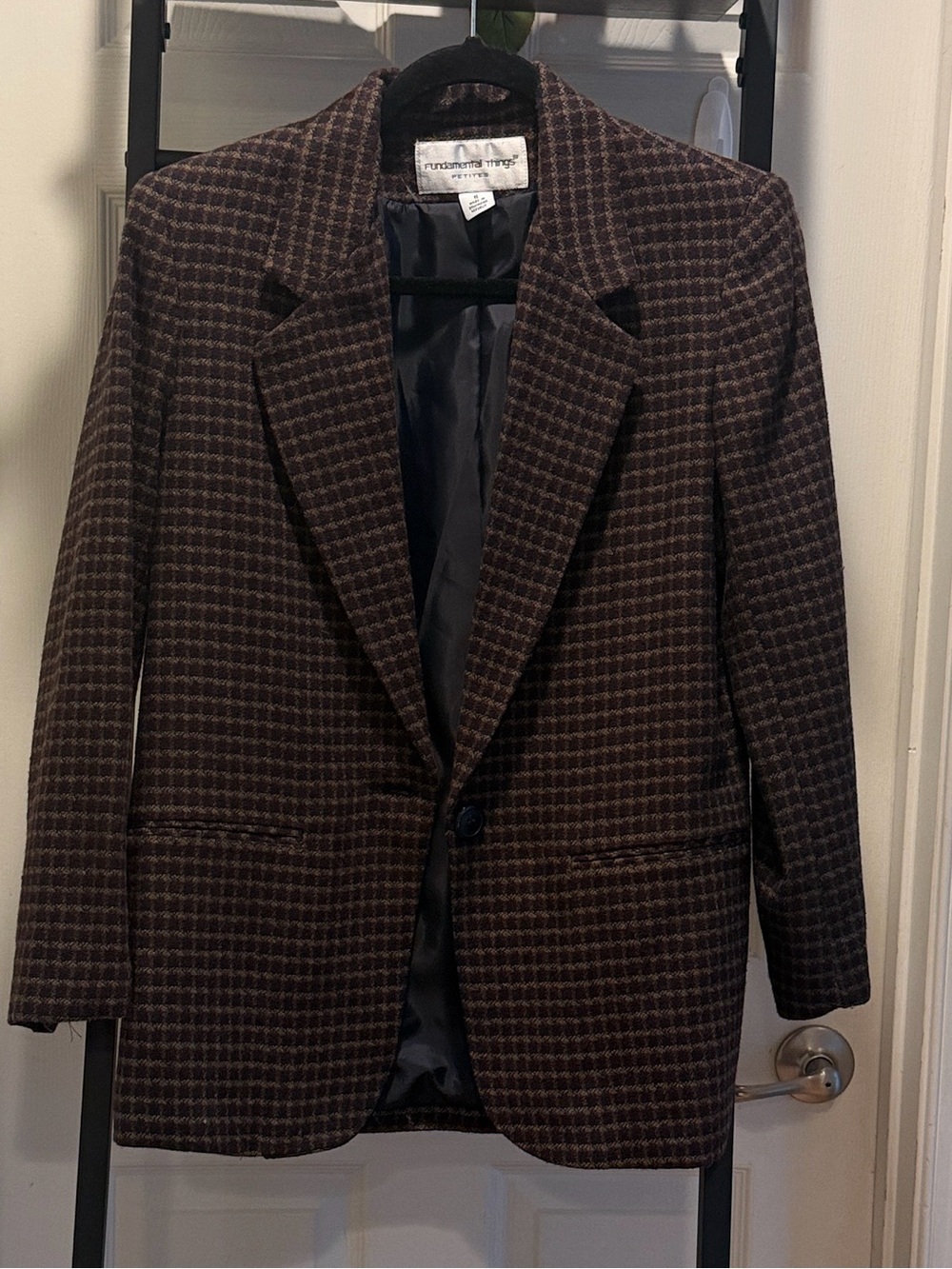 Vintage 90s Wool Fundamental Things Brown Plaid Blazer with Subtle Tan Accent